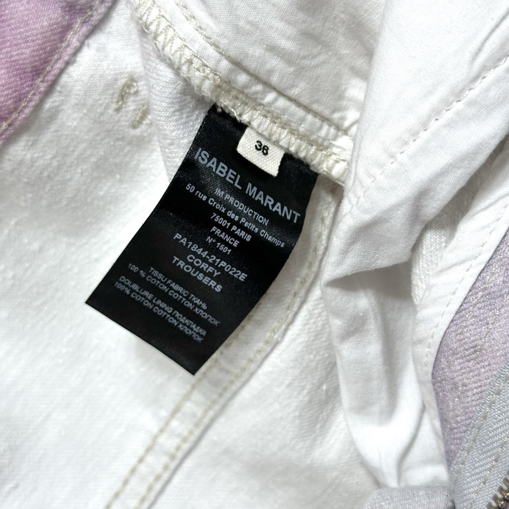 Isabel Marant Etoile Corfy Trousers White Bleached Tie Dye Denim Cotton Jean 36 - Picture 12 of 13